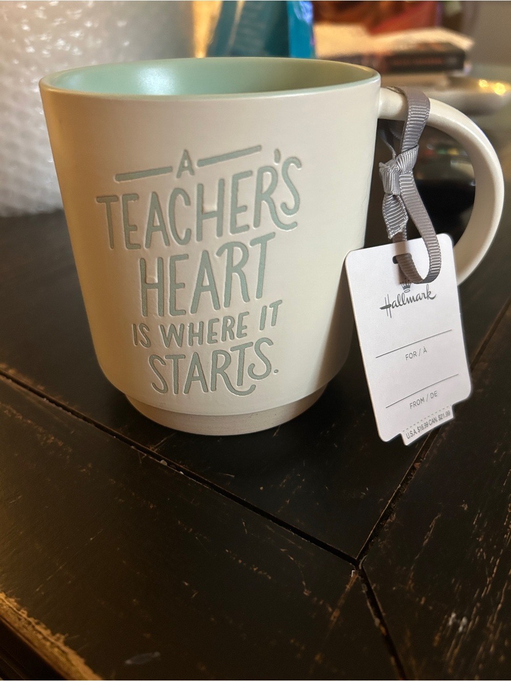 Hallmark Teacher Mug in Mint Green and Cream
